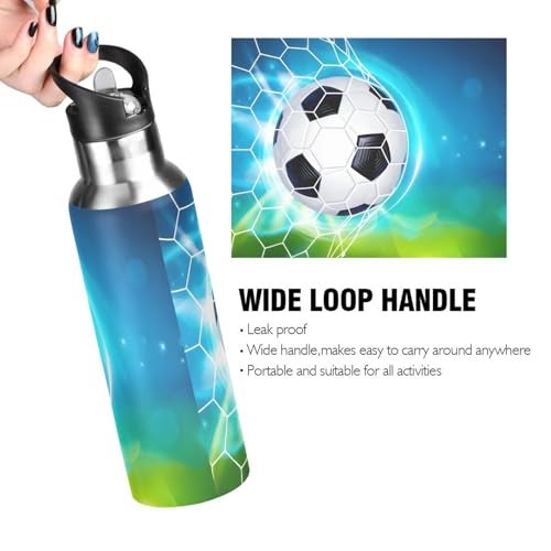 BOENLE Soccer Ball on Field Water Bottle Kids Insulated Football Boys Girls Stainless Steel Hot Cold Water Flask with Straw Lid for Sports Gym 20 oz - Image 3