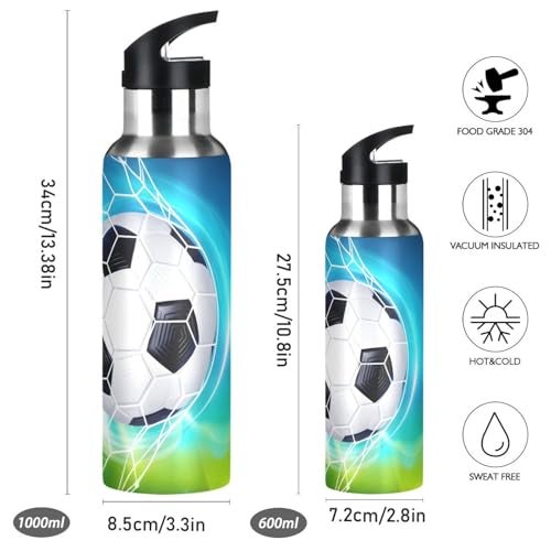 BOENLE Soccer Ball on Field Water Bottle Kids Insulated Football Boys Girls Stainless Steel Hot Cold Water Flask with Straw Lid for Sports Gym 20 oz - Image 4