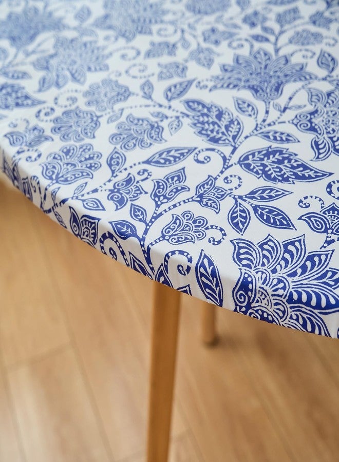 Pioggia مفرش طاولة دائري من الفينيل من بيوجيا مع ظهر من الفلانيل، مفرش طاولة مطاطي، غطاء طاولة بلاستيكي مقاوم للماء والزيوت (زهرة زرقاء، دائري كبير يناسب الطاولات بقطر يصل إلى 45-56 بوصة) - Image 5