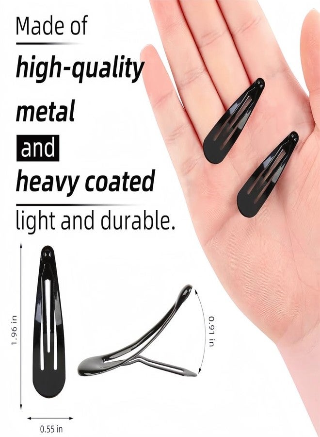 Tesvyns 55 PCS Black Snap Hair Clips Barrettes Water Drop Non Slip Heavy Coated Metal Hair Accessories for Kids Teens Girls Women (2 Inch) - Image 2