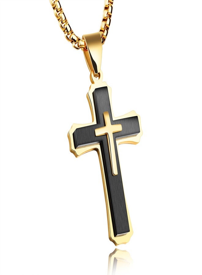OLEVS Mens Cross Pendant Black and Gold Cross Pendant Big Black Cross Pendant for Women Men Stainless Steel Cross Pendant Mens Cross Pendant Gold Black Metal Cross Pendant - Image 1