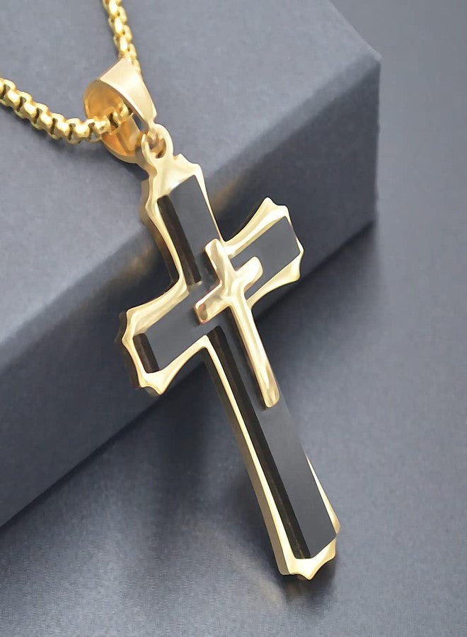 OLEVS Mens Cross Pendant Black and Gold Cross Pendant Big Black Cross Pendant for Women Men Stainless Steel Cross Pendant Mens Cross Pendant Gold Black Metal Cross Pendant - Image 2