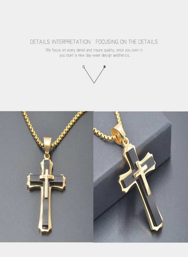 OLEVS Mens Cross Pendant Black and Gold Cross Pendant Big Black Cross Pendant for Women Men Stainless Steel Cross Pendant Mens Cross Pendant Gold Black Metal Cross Pendant - Image 4