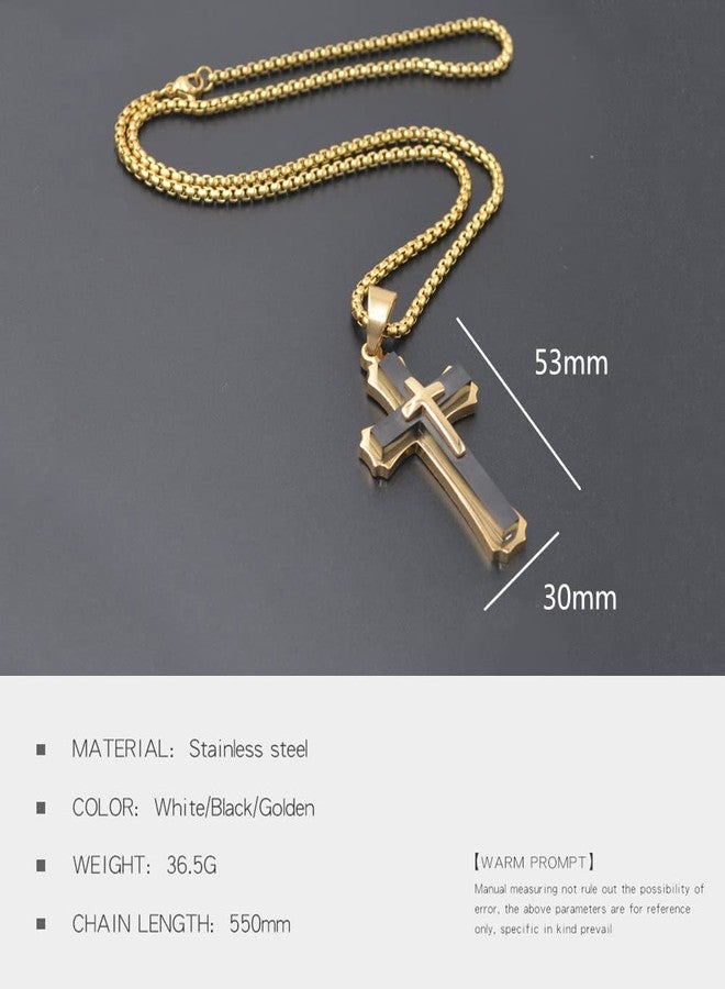 OLEVS Mens Cross Pendant Black and Gold Cross Pendant Big Black Cross Pendant for Women Men Stainless Steel Cross Pendant Mens Cross Pendant Gold Black Metal Cross Pendant - Image 3