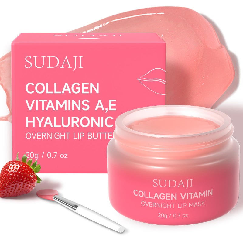 SUDAJI Collagen Lip Mask, Hydrating Lip Balm, Lip Moisture with Hyaluronic Acid & Vitamins E, A- Overnight Sleeping Nourishing Lip Butter Balm for Dry Lips 0.7 Ozâ€‹â€‹ - Image 1