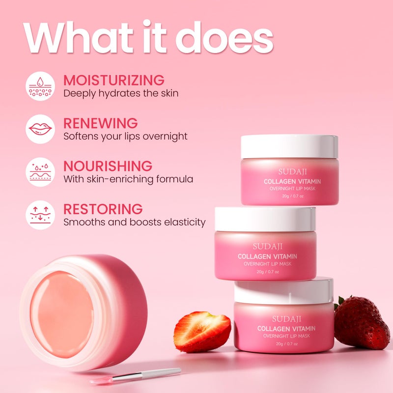 SUDAJI Collagen Lip Mask, Hydrating Lip Balm, Lip Moisture with Hyaluronic Acid & Vitamins E, A- Overnight Sleeping Nourishing Lip Butter Balm for Dry Lips 0.7 Ozâ€‹â€‹ - Image 3