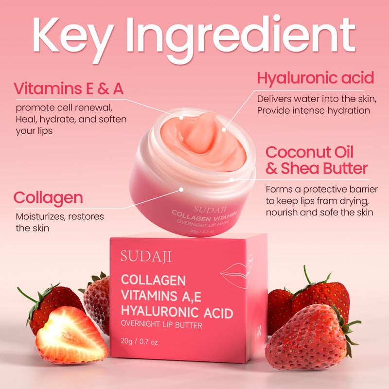 SUDAJI Collagen Lip Mask, Hydrating Lip Balm, Lip Moisture with Hyaluronic Acid & Vitamins E, A- Overnight Sleeping Nourishing Lip Butter Balm for Dry Lips 0.7 Ozâ€‹â€‹ - Image 2