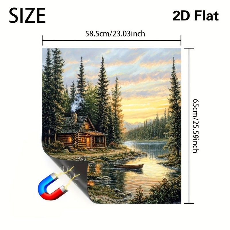 Magnetic Dishwasher Door Cover 25.59inch By 23.03inch 2D Flat Design Scenic Cabin Lake And Forest Decorative Cover For Dishwashers Easy To Install With Magnetic Backing - Image 5