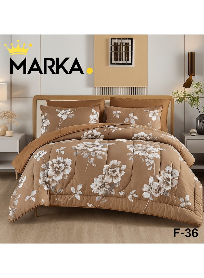 ماركه  مفرش سرير نفرين 6 قطع وجهين (مشجر/سادة) من المايكروفايبر الفاخر – تصميم أنيق يمنحك لمسة فخامة وراحة منعشة بمقاس 230×250 سم" - Image 1