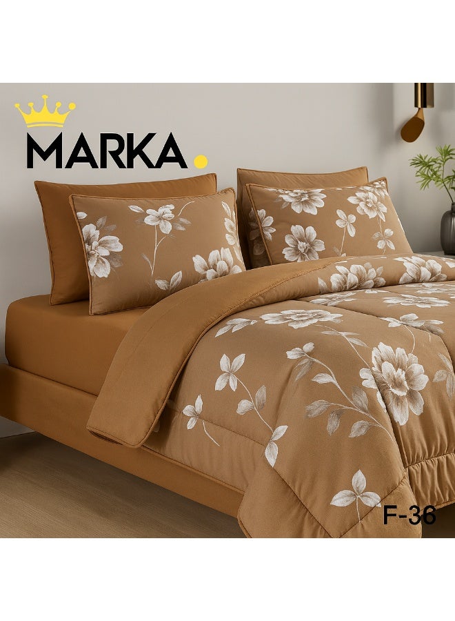 ماركه  مفرش سرير نفرين 6 قطع وجهين (مشجر/سادة) من المايكروفايبر الفاخر – تصميم أنيق يمنحك لمسة فخامة وراحة منعشة بمقاس 230×250 سم" - Image 2