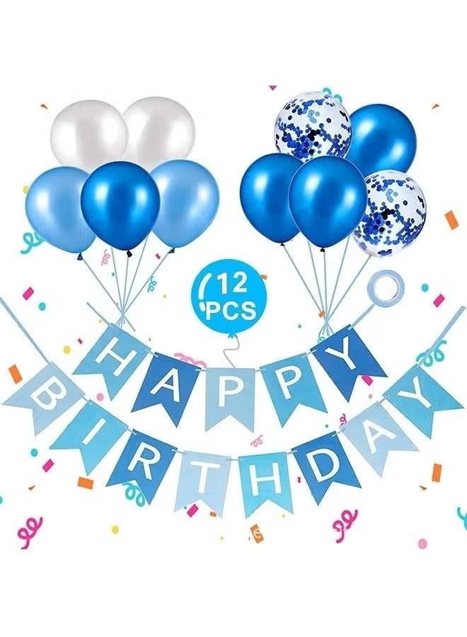 12 قطعة مطلية بالذهب حرف ذيل السمكة الملونة العلم زهرة علم الطرف مجموعة بالونات زرقاء - Image 1