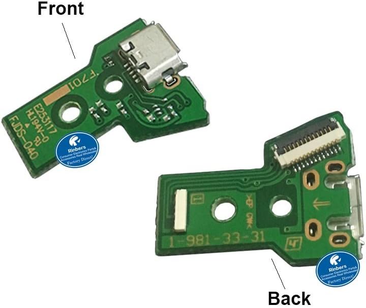 Rinbers Pack of 2 JDS-040 FJDS-040 Replacement Charging Port Micro USB Adaptor Charger Socket Circuit Board with 12 Pin Flex Cable for Sony PS4 4th Gen DualShock 4 Controller - Image 3