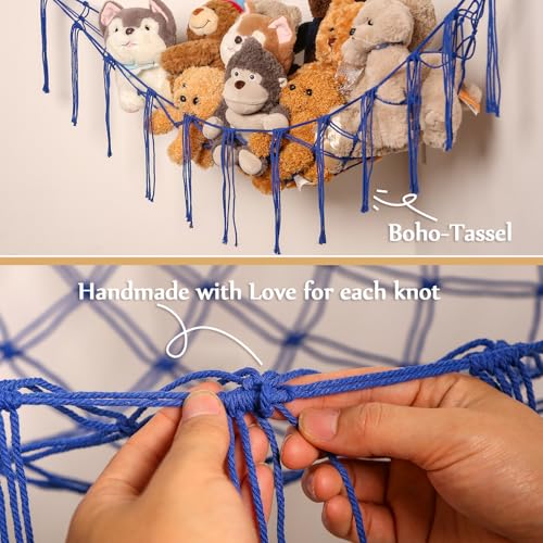 YKBU Stuffed Animals Hammock Corner Hanging Net for Macrame Stuffed Animal Storage Plush Toy Holder Toy Organizer for Boho Nursery Playroom Bedroom Kids Room Decor blue Large - Image 3
