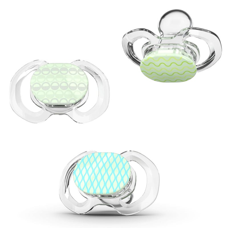 Smilo Baby Pacifier with Orthodontic Design for Healthy Dental Development - Stage 3 for Babies 9+ Months - Pack of 3X 100% Silicone Pacifiers BPA Free - Glow-in-The-Dark - Image 1
