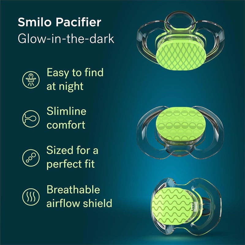 Smilo Baby Pacifier with Orthodontic Design for Healthy Dental Development - Stage 3 for Babies 9+ Months - Pack of 3X 100% Silicone Pacifiers BPA Free - Glow-in-The-Dark - Image 3