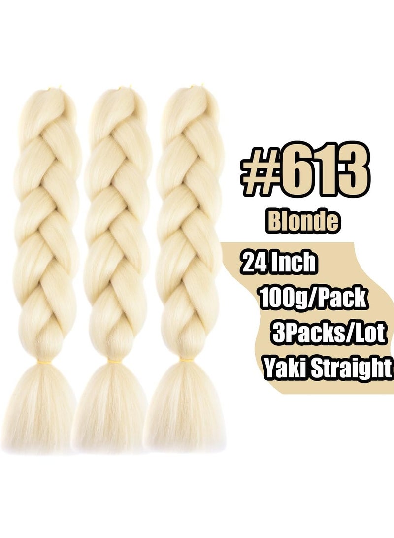 Estelle إضافات شعر ضفائر أفريقية، إضافات شعر ضفائر كروشيه شعر ضفائر صناعية ألياف صناعية عالية الحرارة يكي شعر ضفائر جامبو (أشقر، 3 قطع) - Image 2