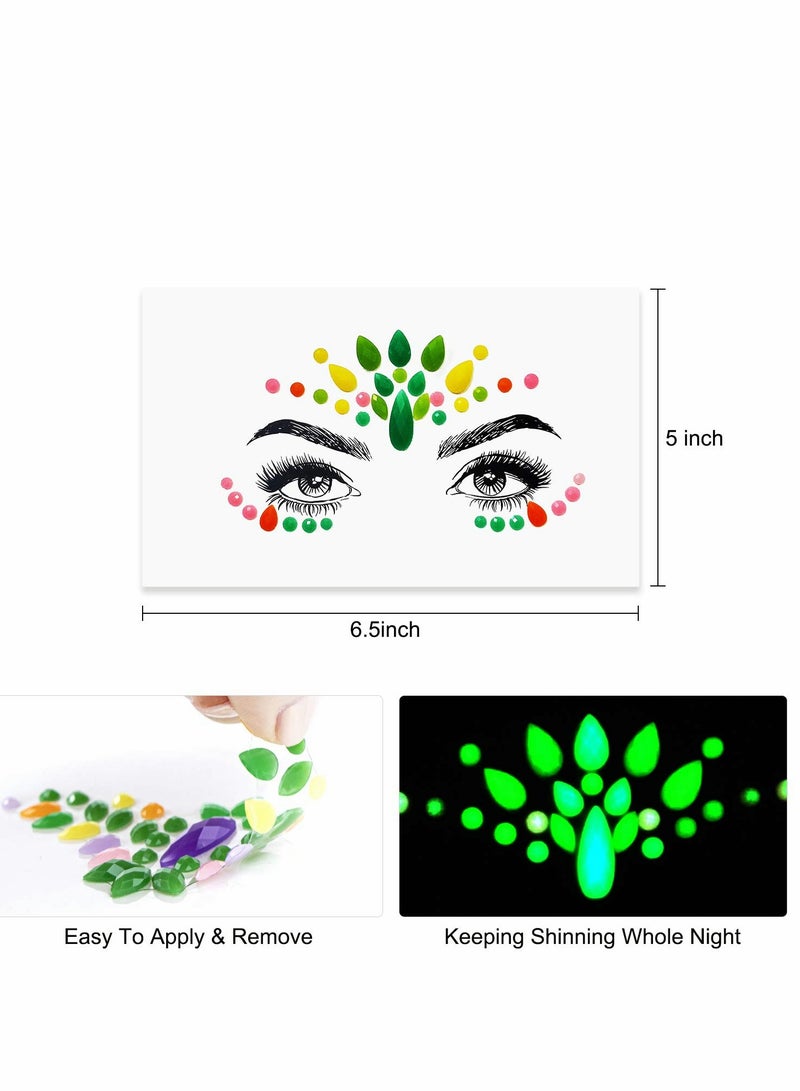 KASTWAVE Face Jewels - Noctilucent Face Gems Mermaid Face Jewels Festival, Body Rhinestone Gems Rave Rainbow Face Crystals Luminous for Festival Music Carnival Party Makeup（8 Sets ） - Image 5