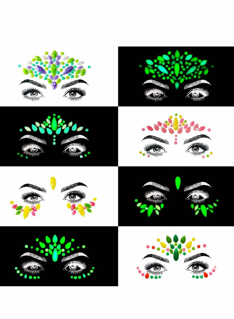 KASTWAVE Face Jewels - Noctilucent Face Gems Mermaid Face Jewels Festival, Body Rhinestone Gems Rave Rainbow Face Crystals Luminous for Festival Music Carnival Party Makeup（8 Sets ） - Image 2