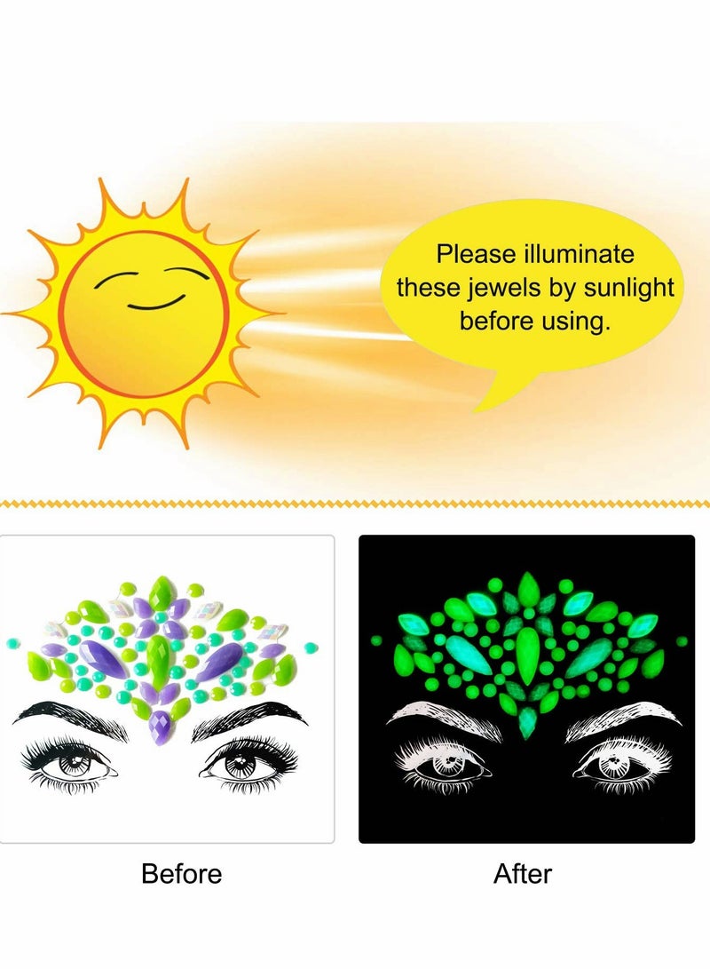 KASTWAVE Face Jewels - Noctilucent Face Gems Mermaid Face Jewels Festival, Body Rhinestone Gems Rave Rainbow Face Crystals Luminous for Festival Music Carnival Party Makeup（8 Sets ） - Image 4
