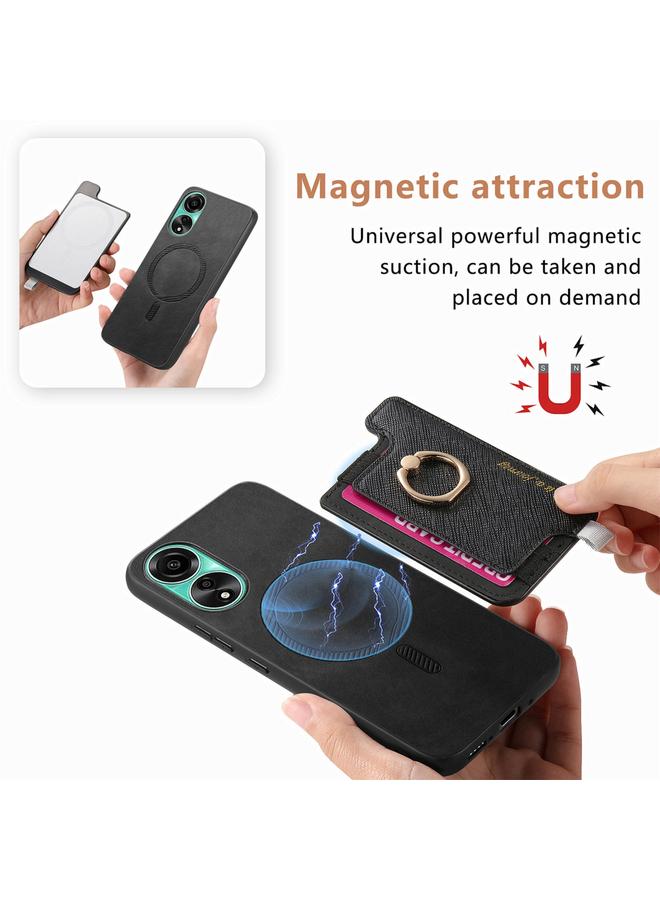 S-TOP Case For OPPO Reno10 Pro+ 5G Retro Magsafe Cross Leather Ring Holder Card Bag Phone Case - Image 3