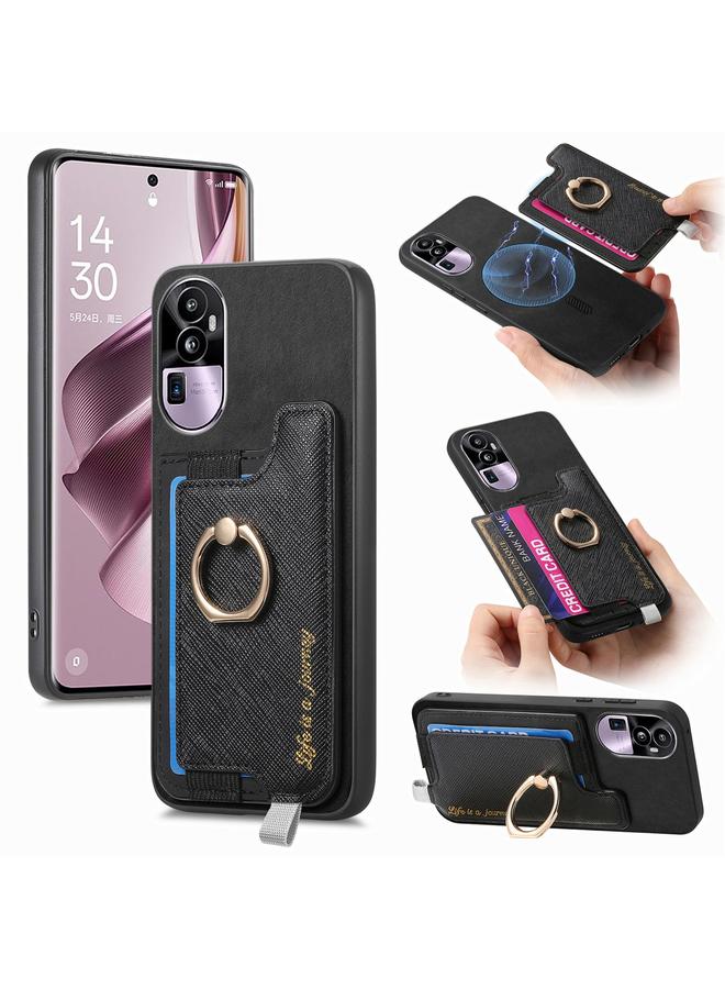 S-TOP Case For OPPO Reno10 Pro+ 5G Retro Magsafe Cross Leather Ring Holder Card Bag Phone Case - Image 1