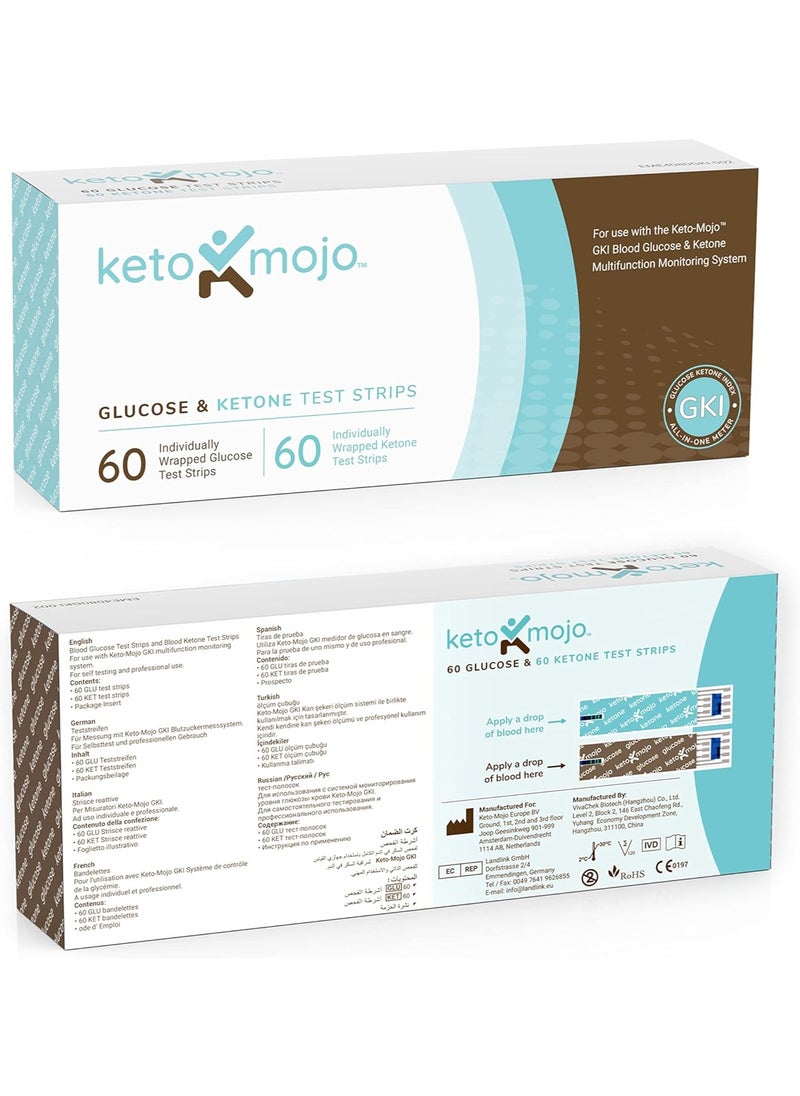 Keto-Mojo Blood Glucose and Ketone Test Strips Combo Pack 60 Glucose + 60 Ketone Strips 120 Count For Use Only With Gk+ Meter  - Image 2