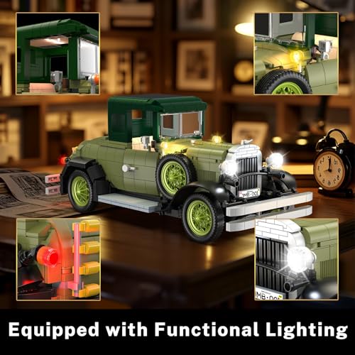 JMBricklayer Vintage Cars Building Sets for Adults with Lights 50001, Classic Retro Model Car Kits, Antique Cars Collectible Display Decorations, Building Toys Gifts for Men Women Boys Girls(1297 PCS) - Image 3