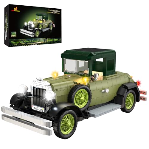 JMBricklayer Vintage Cars Building Sets for Adults with Lights 50001, Classic Retro Model Car Kits, Antique Cars Collectible Display Decorations, Building Toys Gifts for Men Women Boys Girls(1297 PCS) - Image 1