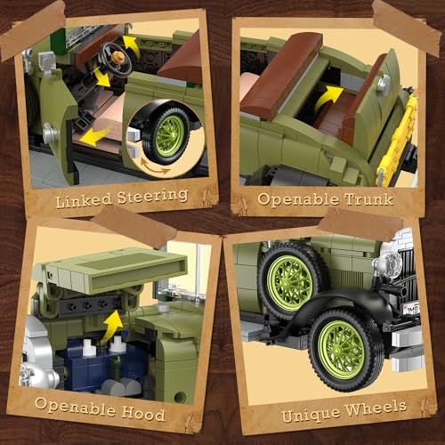 JMBricklayer Vintage Cars Building Sets for Adults with Lights 50001, Classic Retro Model Car Kits, Antique Cars Collectible Display Decorations, Building Toys Gifts for Men Women Boys Girls(1297 PCS) - Image 5