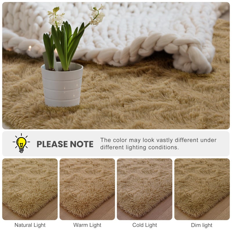 Macgace سجاد منطقة Macgace Fluffy لديكور غرفة نوم جمالية 4x6 beige beige shag brug مع نقاط غير قابلة للانزلاق لغرفة المعيشة غامضة سجادة قابلة للغسل - Image 4