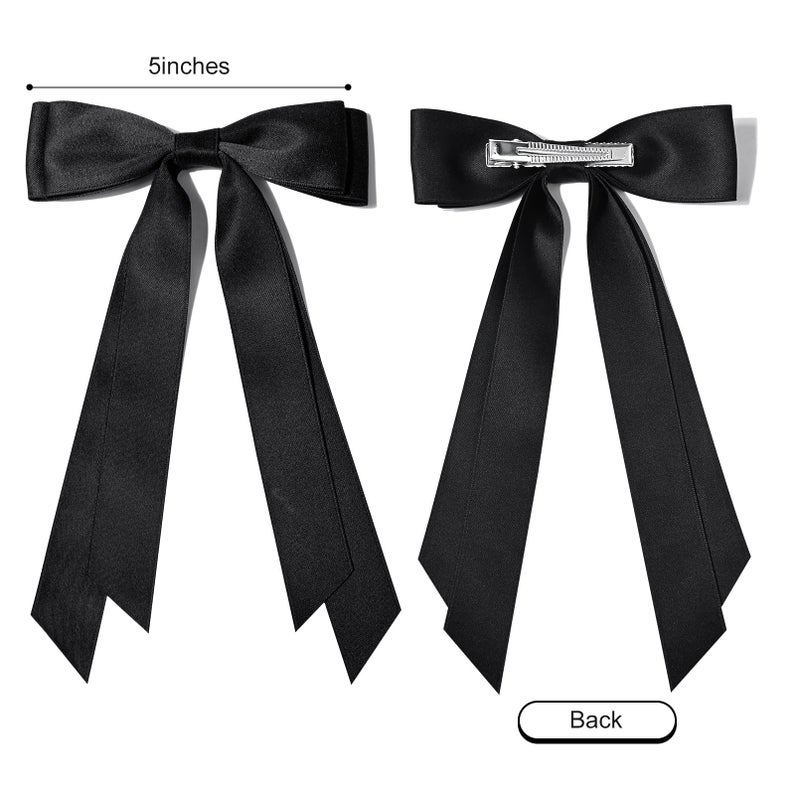 Aileam 2PCS Silky Satin Hair Bows Hair Clip Black Brown Hair Ribbon Ponytail Holder Accessories Slides Metal Clips Hair Bow for Women Girls Toddlers Teens Kids - Image 3