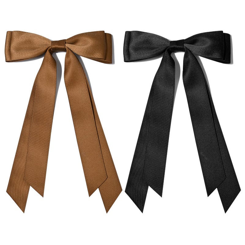 Aileam 2PCS Silky Satin Hair Bows Hair Clip Black Brown Hair Ribbon Ponytail Holder Accessories Slides Metal Clips Hair Bow for Women Girls Toddlers Teens Kids - Image 4