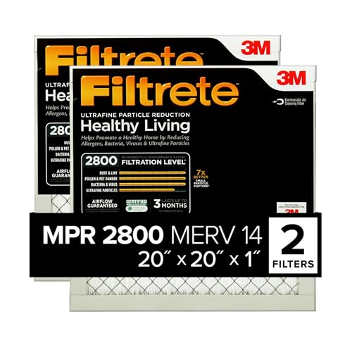 Filtrete 20x20x1 Air Filter MPR 2800 MERV 14 Healthy Living Ultrafine Particle Reduction 3Month Pleated 1Inch Air Filters 2 Filters