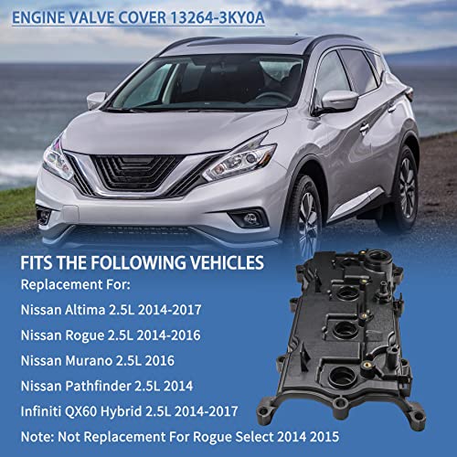 JDMSPEED Engine Valve Cover with Gasket 13264-3KY0A Replacement For Infiniti QX60 Hybrid 2014-2017, Replacement For Nissan Altima 2014-2017, Rogue 2014-2016, Murano 2016, Pathfinder 2014 2.5L 132643KY0A - Image 2
