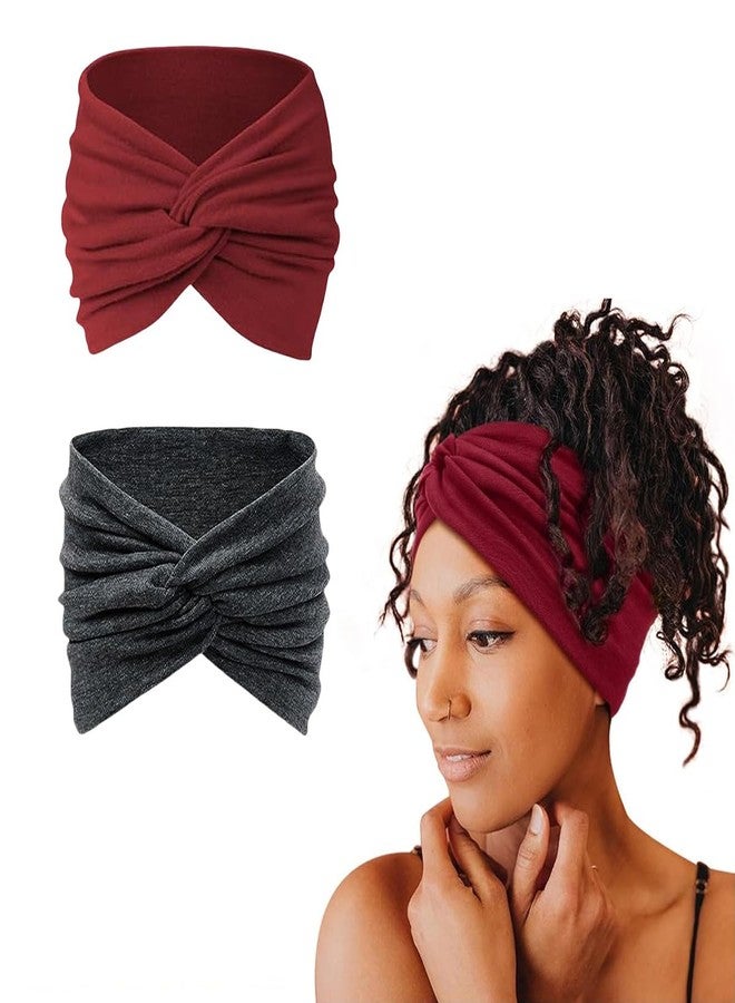Obtheleg 2pcs Hair Bands For Women, Stretchy Wide Headband For Women, Twisted Knot Bohemian Large Hairband, Head Band Hair Accessories Wear For Yoga, Fashion, Working Out, Travel Or Running - Image 1