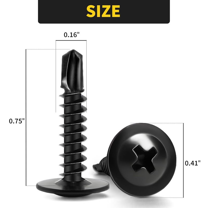 FIXLINK Sheet Metal Screws #8 x 3/4", 125pcs Phillips Modified Truss Head Self Tapping Screws for Metal, Self Drilling Screws, Black - Image 2