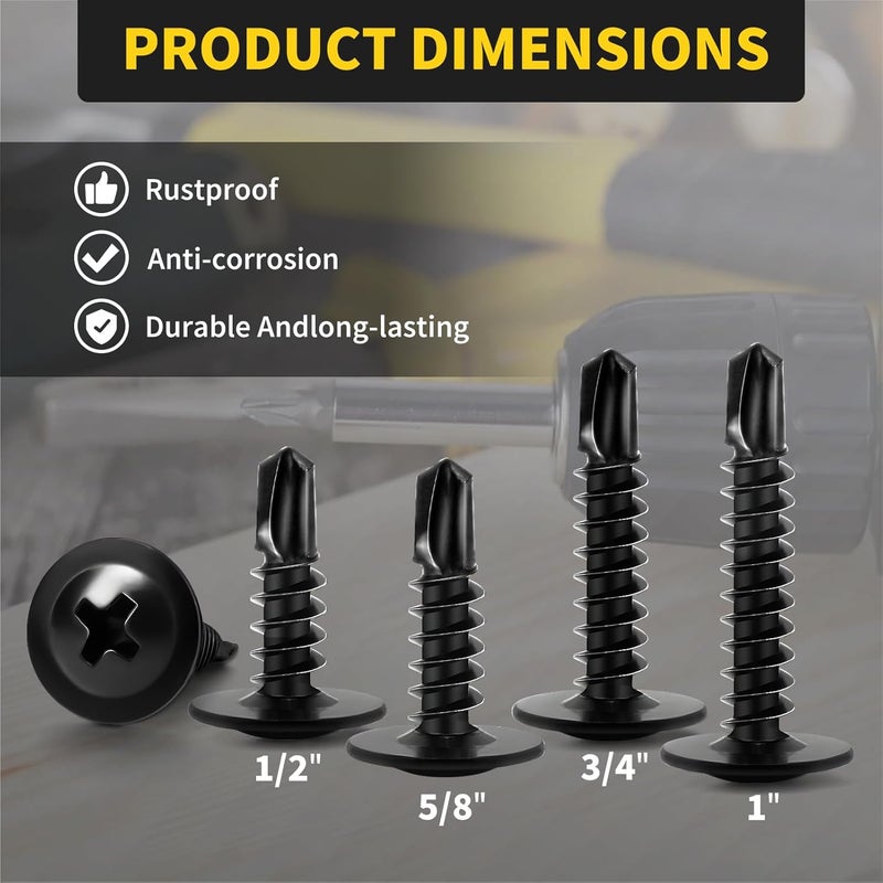 FIXLINK Sheet Metal Screws #8 x 3/4", 125pcs Phillips Modified Truss Head Self Tapping Screws for Metal, Self Drilling Screws, Black - Image 4