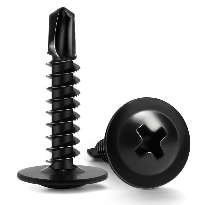 FIXLINK Sheet Metal Screws #8 x 3/4", 125pcs Phillips Modified Truss Head Self Tapping Screws for Metal, Self Drilling Screws, Black - Image 1
