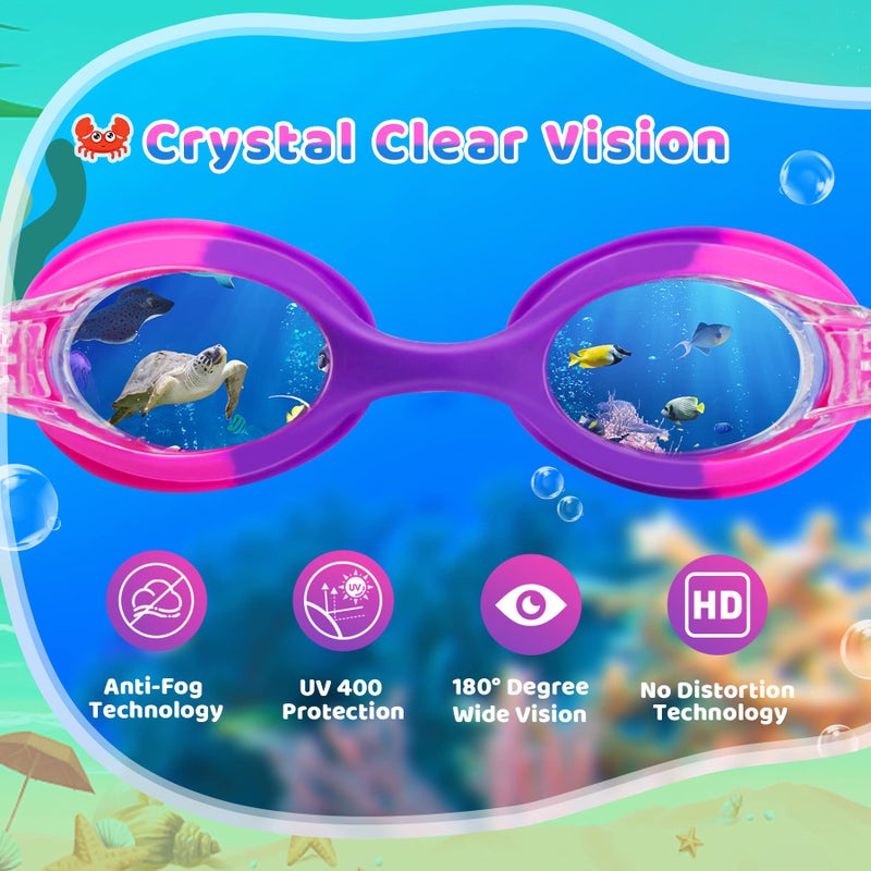 Vvinca Toddler Swim Goggles, 2 Packs Swimming Kids Goggles with Fabric Strap Cover No Hair Pulling Pain Free, Anti-Fog Clear View Leakproof Water Pool Goggles for Girls Boys Age 3-8 - Image 3