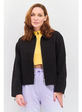 Women Sportswear Fit Long Sleeves Outdoor Jacket, Black
