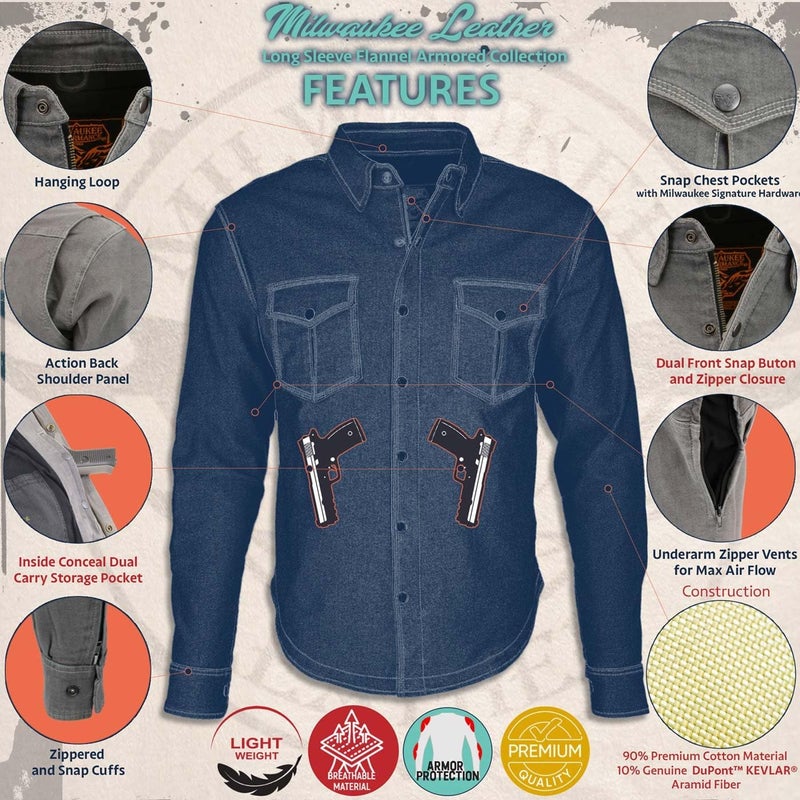 Milwaukee Leather mens Mpm1635 MPM1635 Men's Plaid CE Armored Flannel Biker Shirt (pack of 1) - Image 2