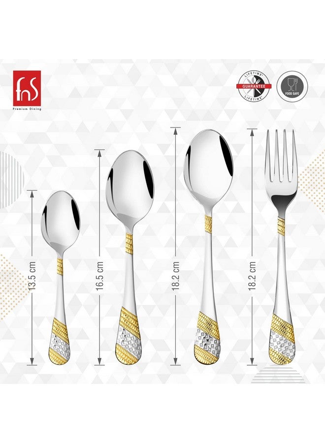 FnS Imperio 24 Karat Gold Plated 24-Piece Cutlery Set, Premium Stainless Steel (6 Dinner Spoons, 6 Dinner Forks, 6 Tea Spoons, 6 Dinner Knives with Hanging Stand) - Image 3