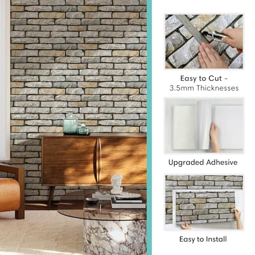 Commomy Faux Brick 3D Wall Panels - 12 pcs of 22.8" x 11.8" - Thin & UrltraLight PVC Peel and Stick Tile Brick Stone Textured for Kitchen, Bedroom,Living Room,TV Background(Covers 22.48 sq.ft) - Image 4
