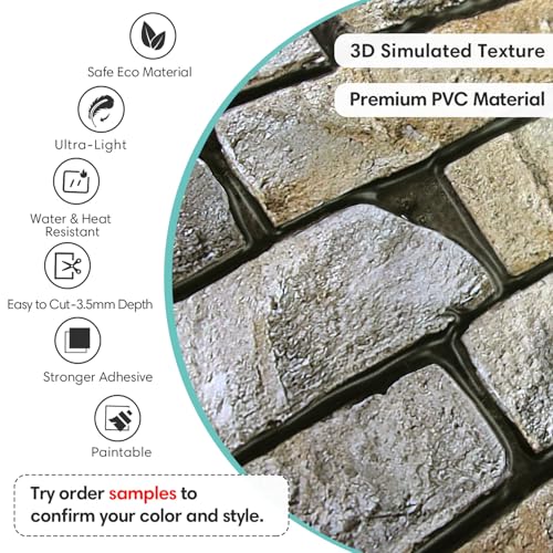 Commomy Faux Brick 3D Wall Panels - 12 pcs of 22.8" x 11.8" - Thin & UrltraLight PVC Peel and Stick Tile Brick Stone Textured for Kitchen, Bedroom,Living Room,TV Background(Covers 22.48 sq.ft) - Image 3