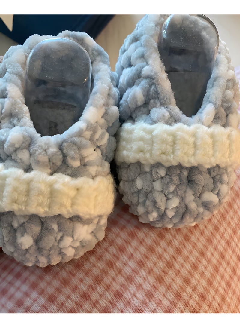 Braidise Creations White And Grey Colour Baby Booties With Style Strap Band In Front, 4 Inch Sole For 2-6 Months Baby Feet - Image 1