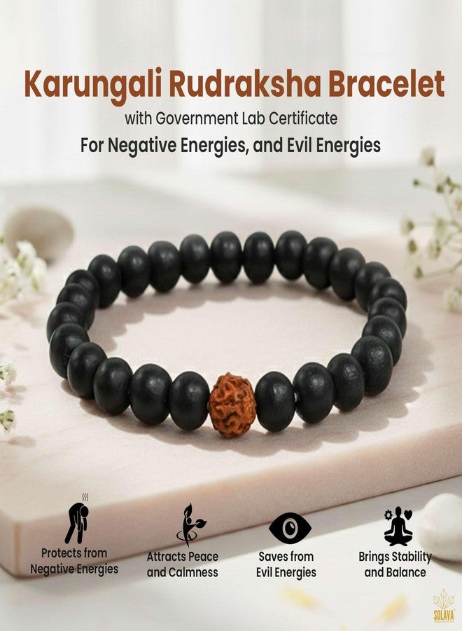 SOLAVA Karungali Bracelet with Rudraksha Beads – Certified Natural Ebony Wood & Rudraksha Bracelet for Men & Women – Lab Tested, Stretchable Spiritual Bracelet for Daily Wear - Image 2