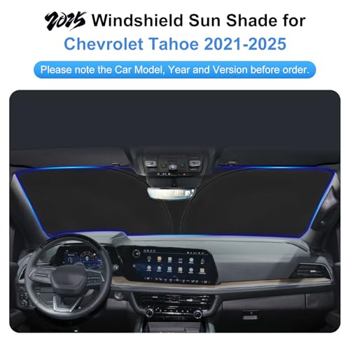 PinBaoLaLa Car Sun Shade for 2021-2025 Chevrolet Tahoe Accessories Windshield Sunshade Cover Front Window Shade Custom Fit Tahoe Sun Visor Protector Foldable Blocks UV Rays - Image 2