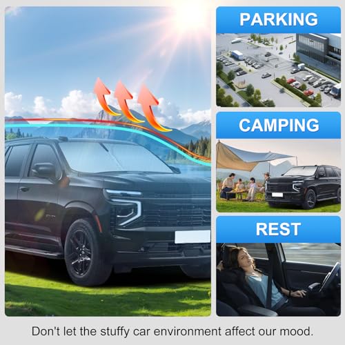 PinBaoLaLa Car Sun Shade for 2021-2025 Chevrolet Tahoe Accessories Windshield Sunshade Cover Front Window Shade Custom Fit Tahoe Sun Visor Protector Foldable Blocks UV Rays - Image 3