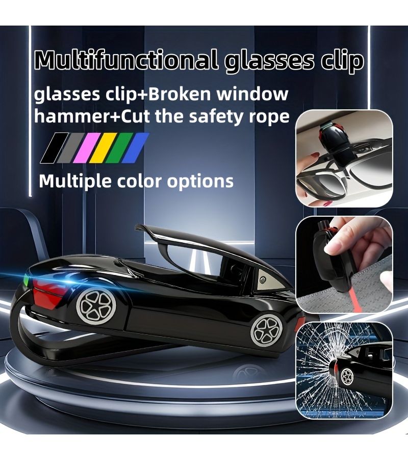 Black Pearl ABS Sun Visor Glasses Clip Stable Eyeglass Holder Window Breaker Multifunctional Safety Rope For Car Visor - Image 2