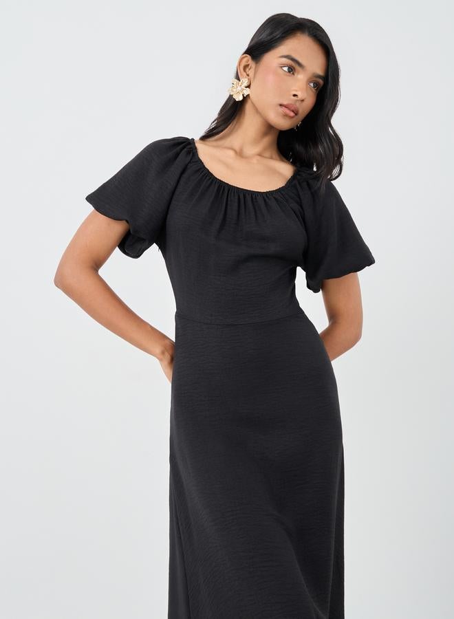 تايك تو فستان ميدي بأكمام منفوشة بياقة دائرية - Image 3